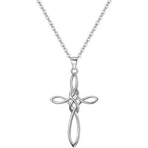 Celtic Cross Necklace Women, 925 Sterling Silver Knot Pendant Necklace, Irish Re
